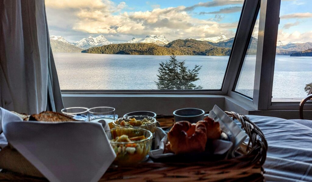 Relaxing breakfast at a beautiful hotel.